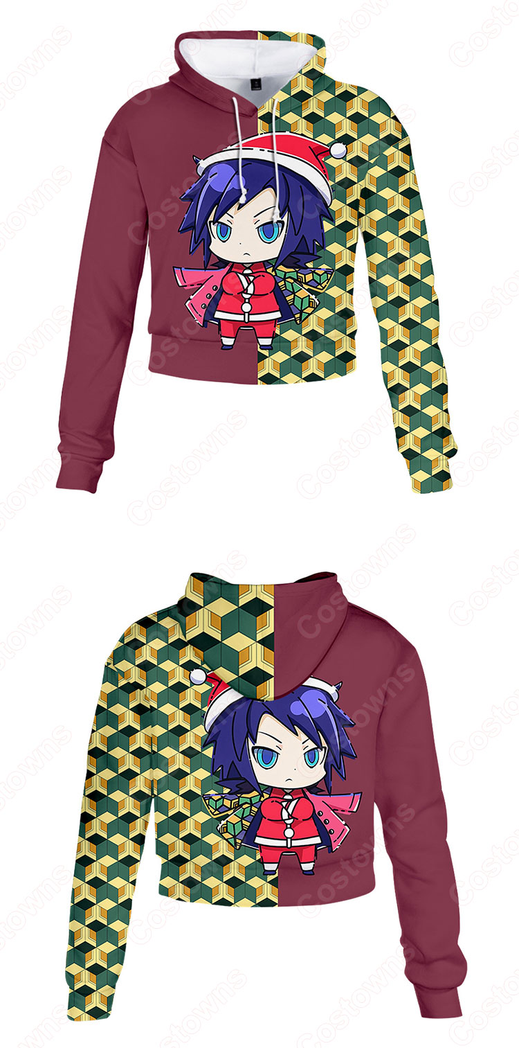 鬼滅の刃 ショート丈 パーカー へそ出し フーディー ショートトップス クリスマスシャツ 長袖 ヒップホップ カジュアル おしゃれ トップス-5