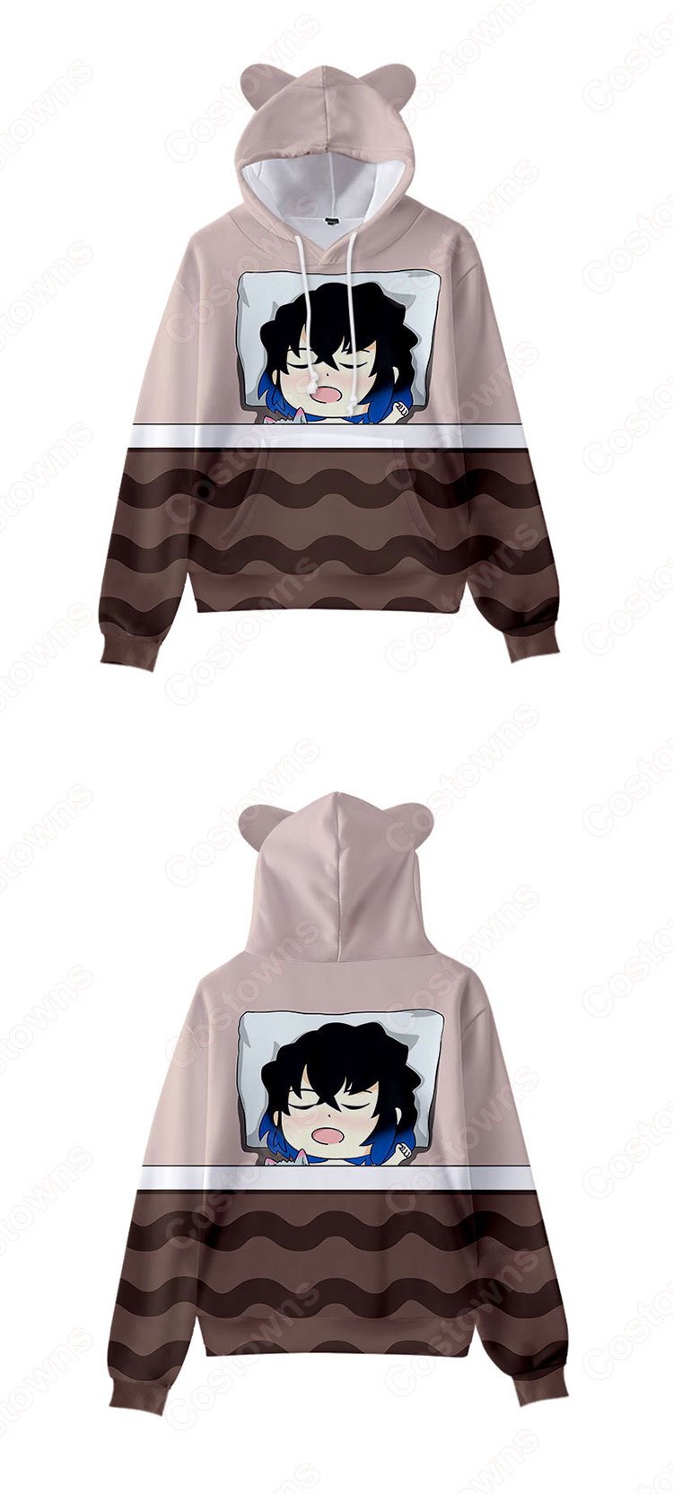 鬼滅の刃 パーカー 子供用 長袖 猫耳 カジュアル スウェット セーター ジャケット キッズ おしゃれ カジュアル フーデット トレーナー 柔らかい 誕生日プレゼント-5