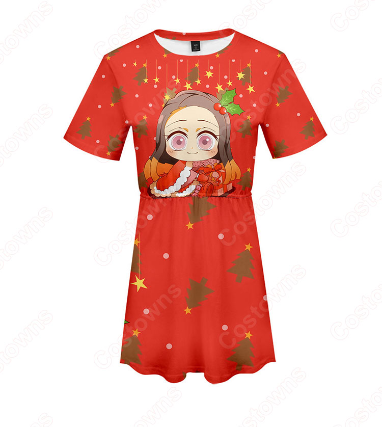 鬼滅の刃 スカート ドレス ワンピース 半袖 タイトスカート 普段着 カジュアル ソフト可愛い お洒落 人気 アニメ コスプレ服 夏服-13