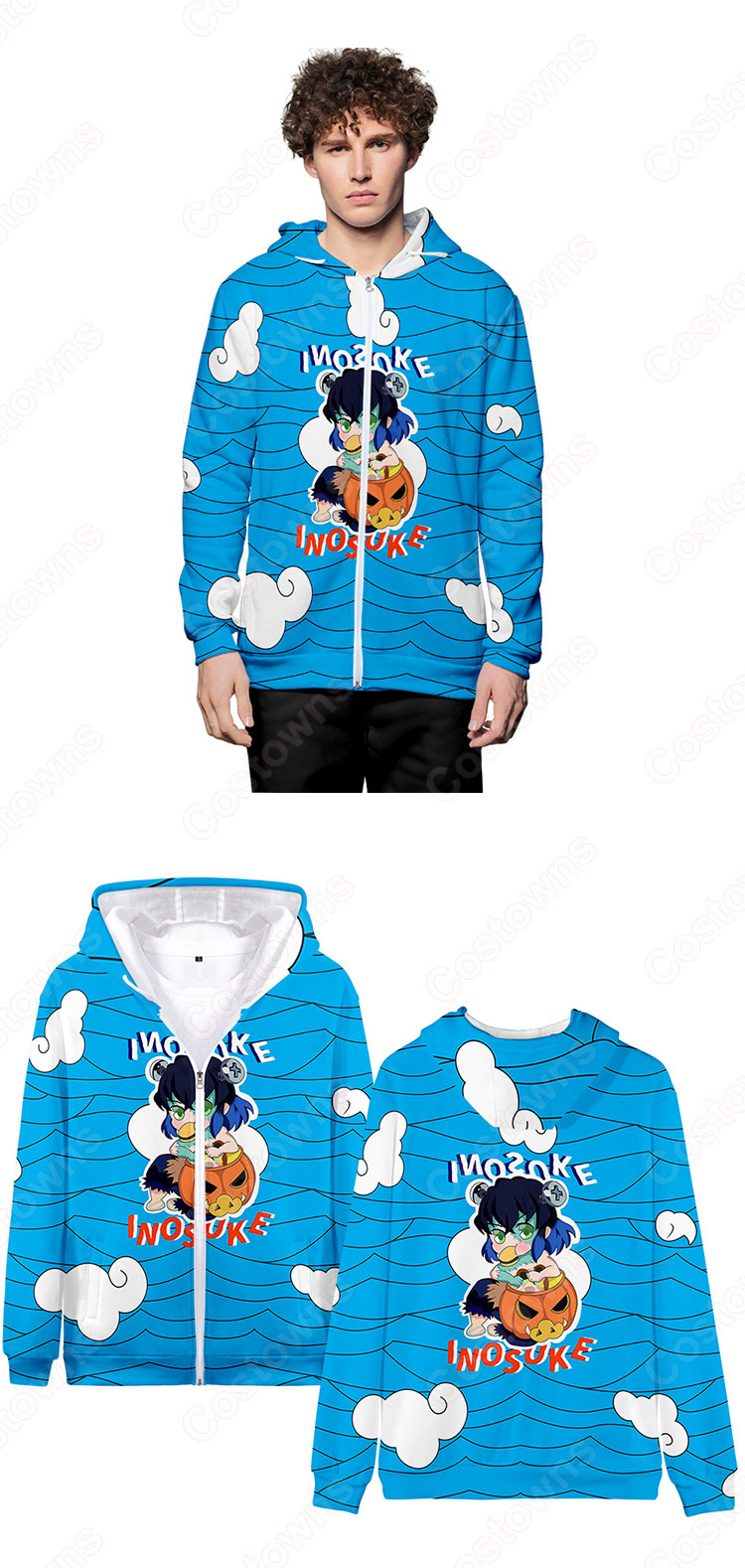 鬼滅の刃 ジップ パーカー 子供服 長袖 スウェット 3d プリント ジャケット 漫画の風 カジュアル 春秋冬服-7