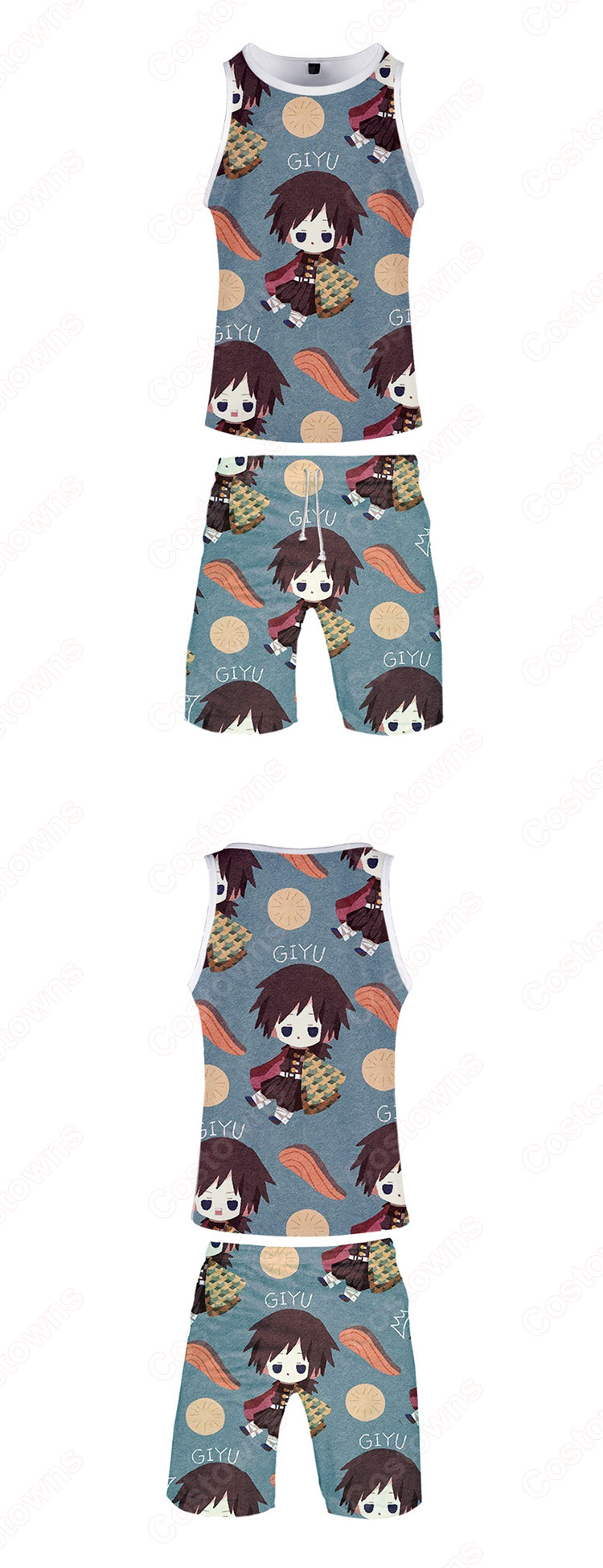 鬼滅の刃 ショート パンツ 丸首 Tシャツ 2点セット 上下セット 半袖 夏服 漫画 プリント 誕生日 プレゼント-7