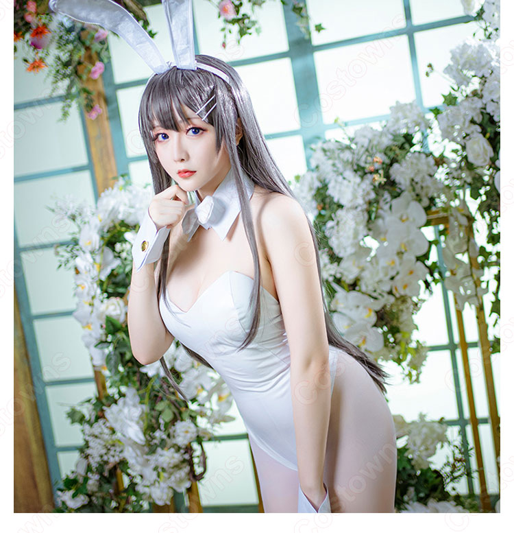 桜島麻衣 黒/白 バニーガール コスプレ衣装 『青春ブタ野郎』さくらじままい セクシー 仮装 コスチューム-3