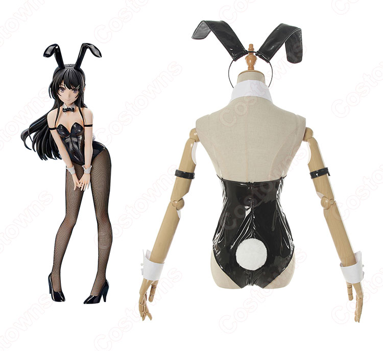 桜島麻衣 黒/白 バニーガール コスプレ衣装 『青春ブタ野郎』さくらじままい セクシー 仮装 コスチューム-13