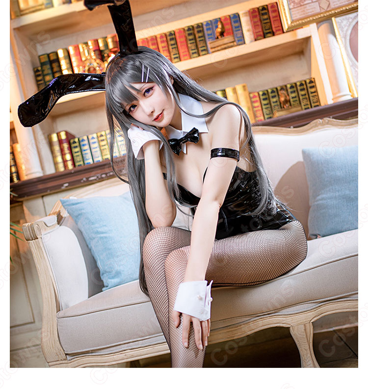 桜島麻衣 黒/白 バニーガール コスプレ衣装 『青春ブタ野郎』さくらじままい セクシー 仮装 コスチューム-6