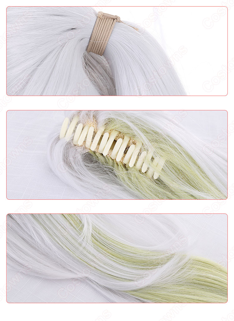 堕姫 コスプレ 高品質耐熱 ウィッグ 『鬼滅の刃』十二鬼月 上弦陸 だき 白緑グラデーション 人気キャラかつら ウィッグネット付 変装用-4