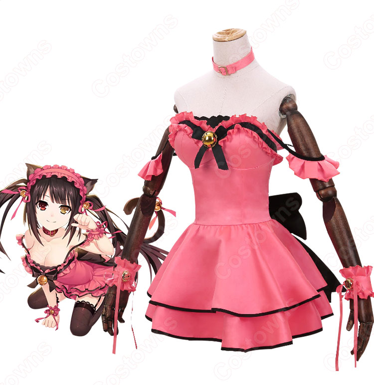 『デート・ア・ライブ』時崎狂三(ときさきくるみ) コスプレ衣装 DATE A LIVE 猫 フィギュア服 ピンク セクシー 可愛い ワンピース コスプレ用-7