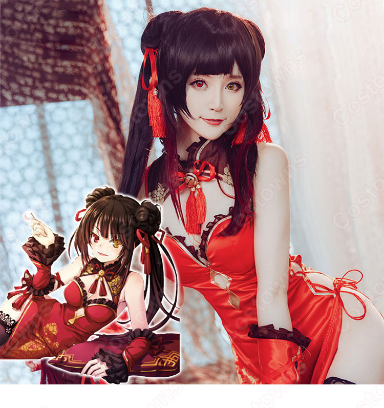DATE A LIVE 時崎 狂三 コスプレ 赤黒 グラデーションかつら ウィッグネット付 変装用 - Costowns