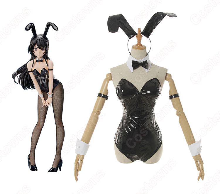 桜島麻衣 黒/白 バニーガール コスプレ衣装 『青春ブタ野郎』さくらじままい セクシー 仮装 コスチューム-12