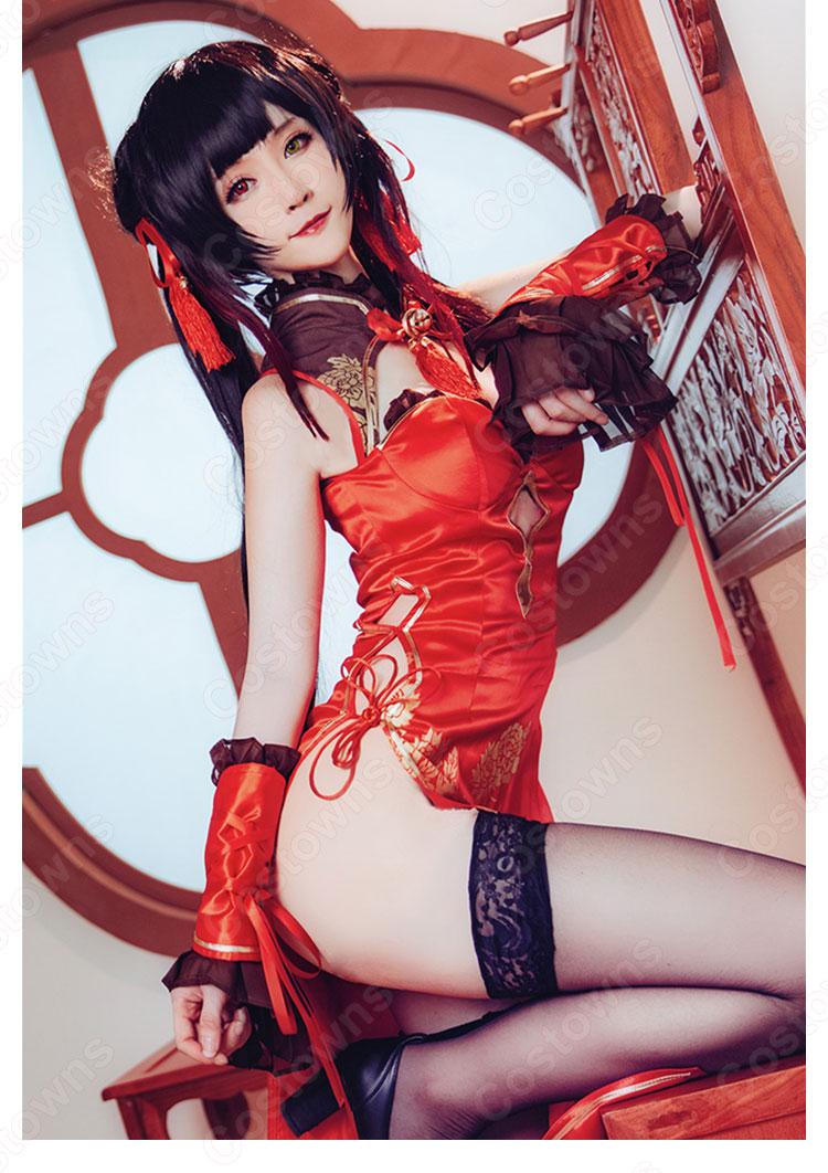 『デート・ア・ライブ』時崎狂三(ときさきくるみ) 赤 チャイナドレス コスプレ衣装 DATE A LIVE 中國風 ワンピース 仮面舞踏会 変装 仮装 コスチューム-3