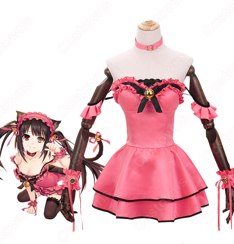 『デート・ア・ライブ』時崎狂三(ときさきくるみ) コスプレ衣装 DATE A LIVE 猫 フィギュア服 ピンク セクシー 可愛い ワンピース コスプレ用-6
