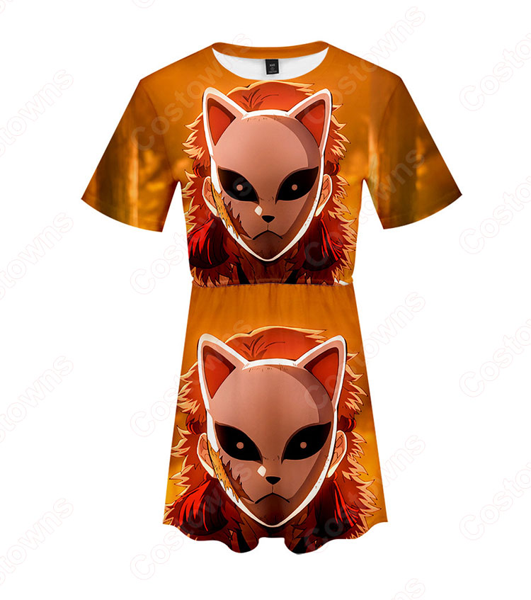 『鬼滅の刃』ワンピース アニメ プリント カジュアルスタイル 半袖 薄手 ひざ丈 夏 ワンピース 柔らかい 快適 可愛い お洒落 人気 ワンピース 女の子 誕生日 ファッション プレゼント-5