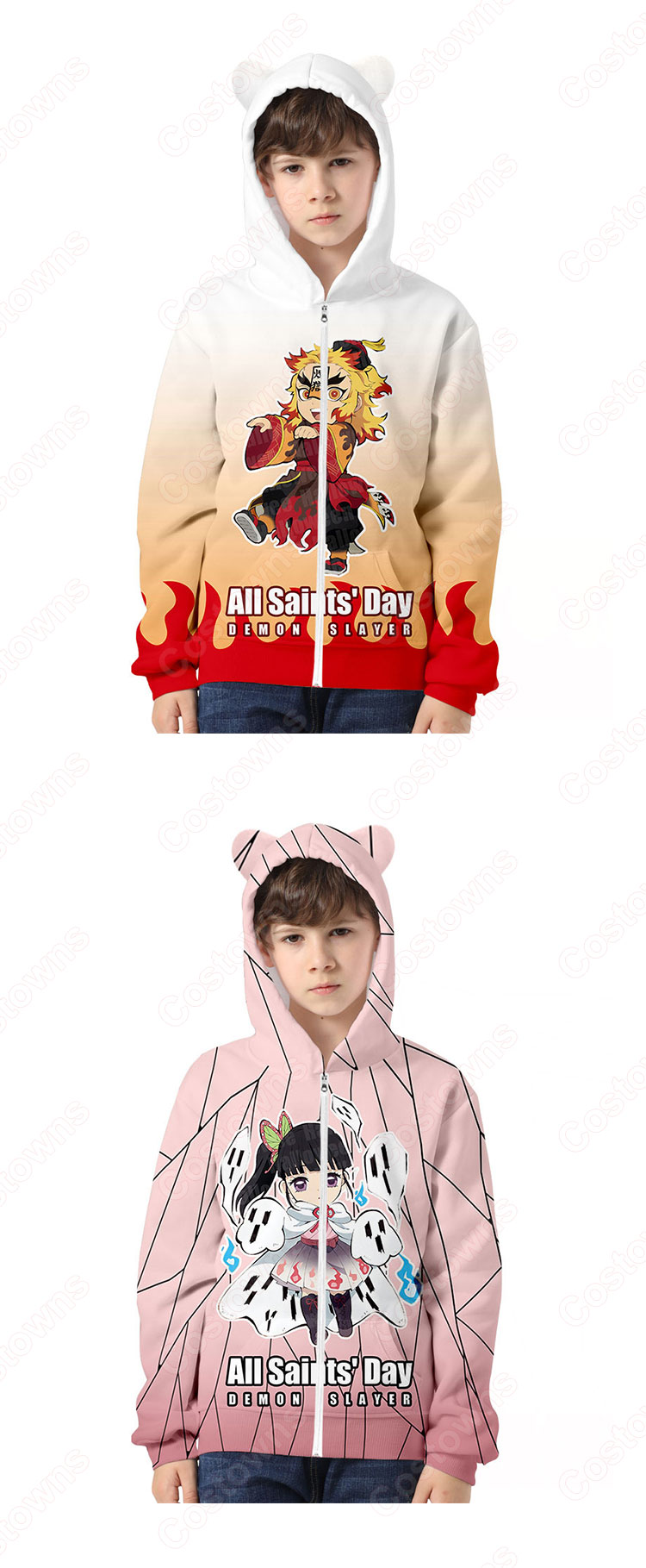 『鬼滅の刃』ハロウィーン周辺 パーカー ジッパー付き 猫耳フード付き カジュアル スウェット アニメ プリント 長袖 記念シャツ キッズ おしゃれ イベント 衣装 男女兼用-5