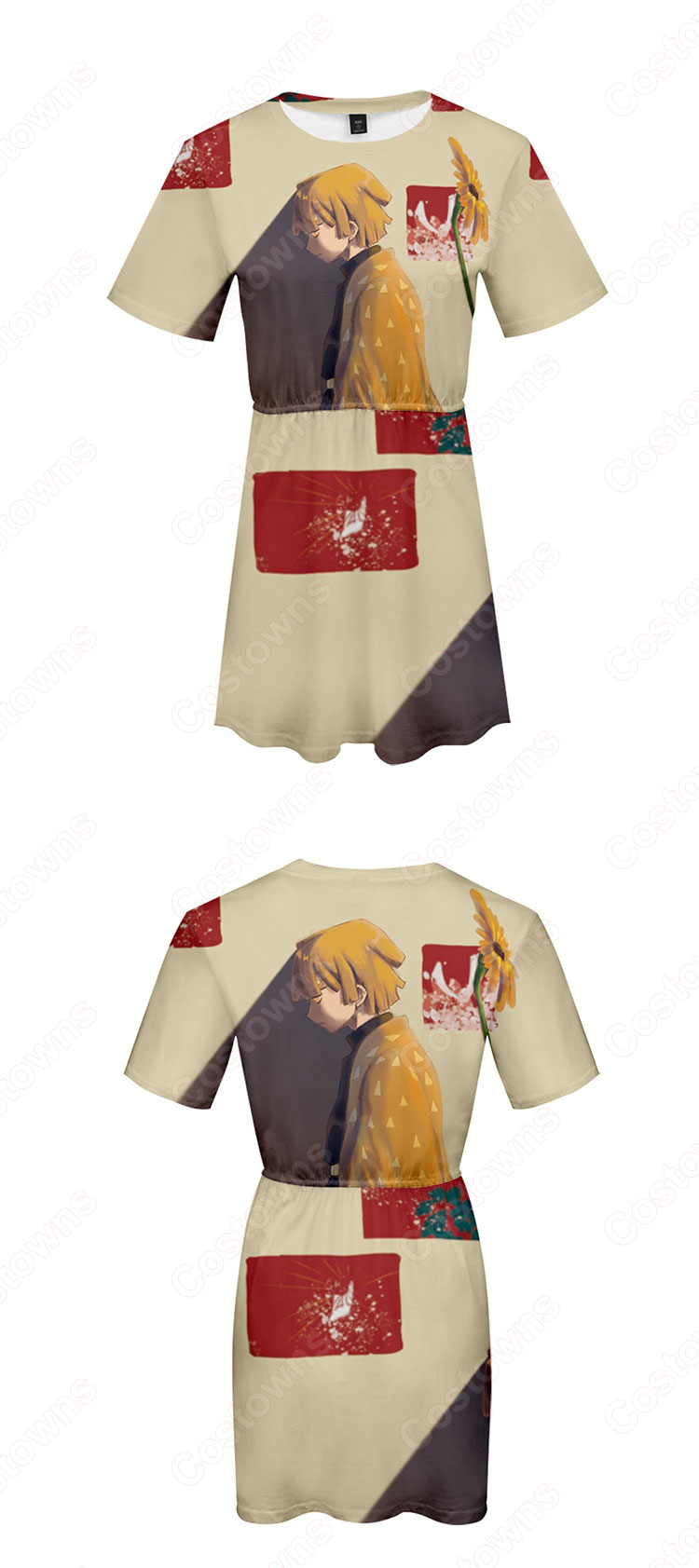 『鬼滅の刃』ワンピース アニメ プリント カジュアルスタイル 半袖 薄手 ひざ丈 夏 ワンピース 柔らかい 快適 可愛い お洒落 人気 ワンピース 女の子 誕生日 ファッション プレゼント-1