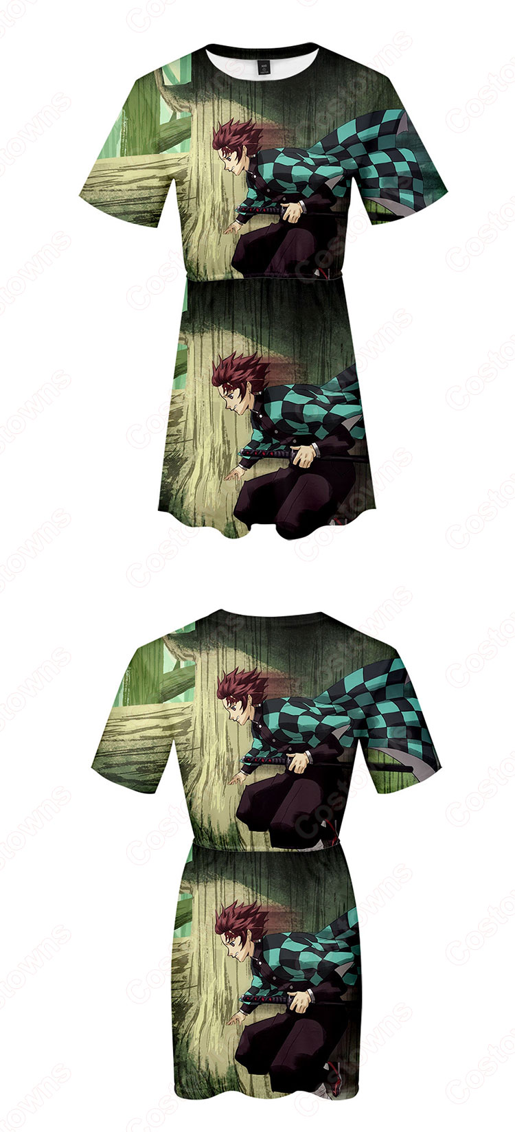 『鬼滅の刃』ワンピース アニメ プリント カジュアルスタイル 半袖 薄手 ひざ丈 夏 ワンピース 柔らかい 快適 可愛い お洒落 人気 ワンピース 女の子 誕生日 ファッション プレゼント-4