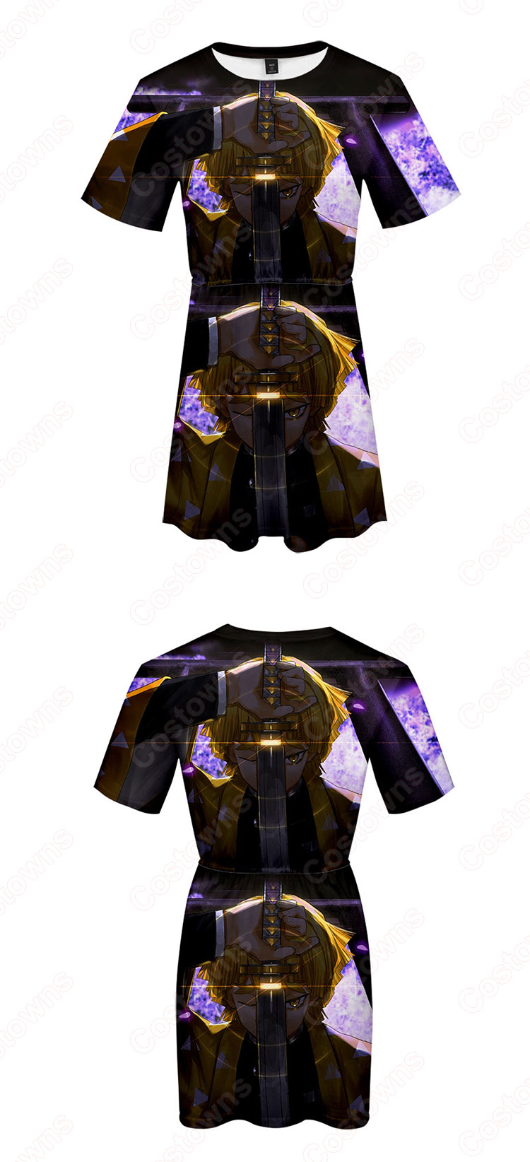 『鬼滅の刃』ワンピース アニメ プリント カジュアルスタイル 半袖 薄手 ひざ丈 夏 ワンピース 柔らかい 快適 可愛い お洒落 人気 ワンピース 女の子 誕生日 ファッション プレゼント-3