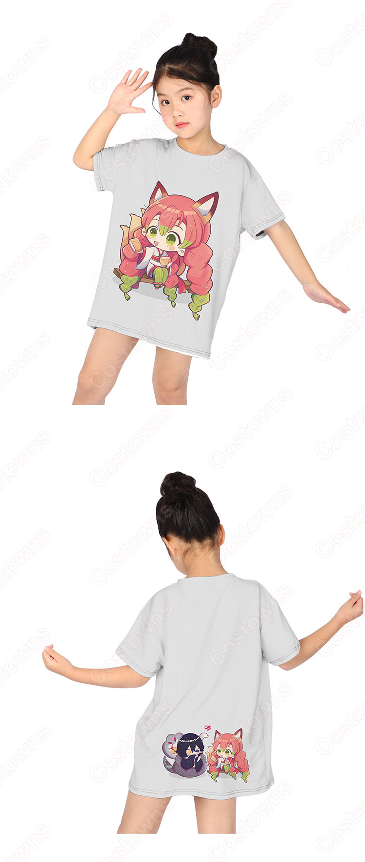 鬼滅の刃 アニメ プリント Tシャツ 半袖 かわいい 柔らかい Uネック 記念シャツ Costowns