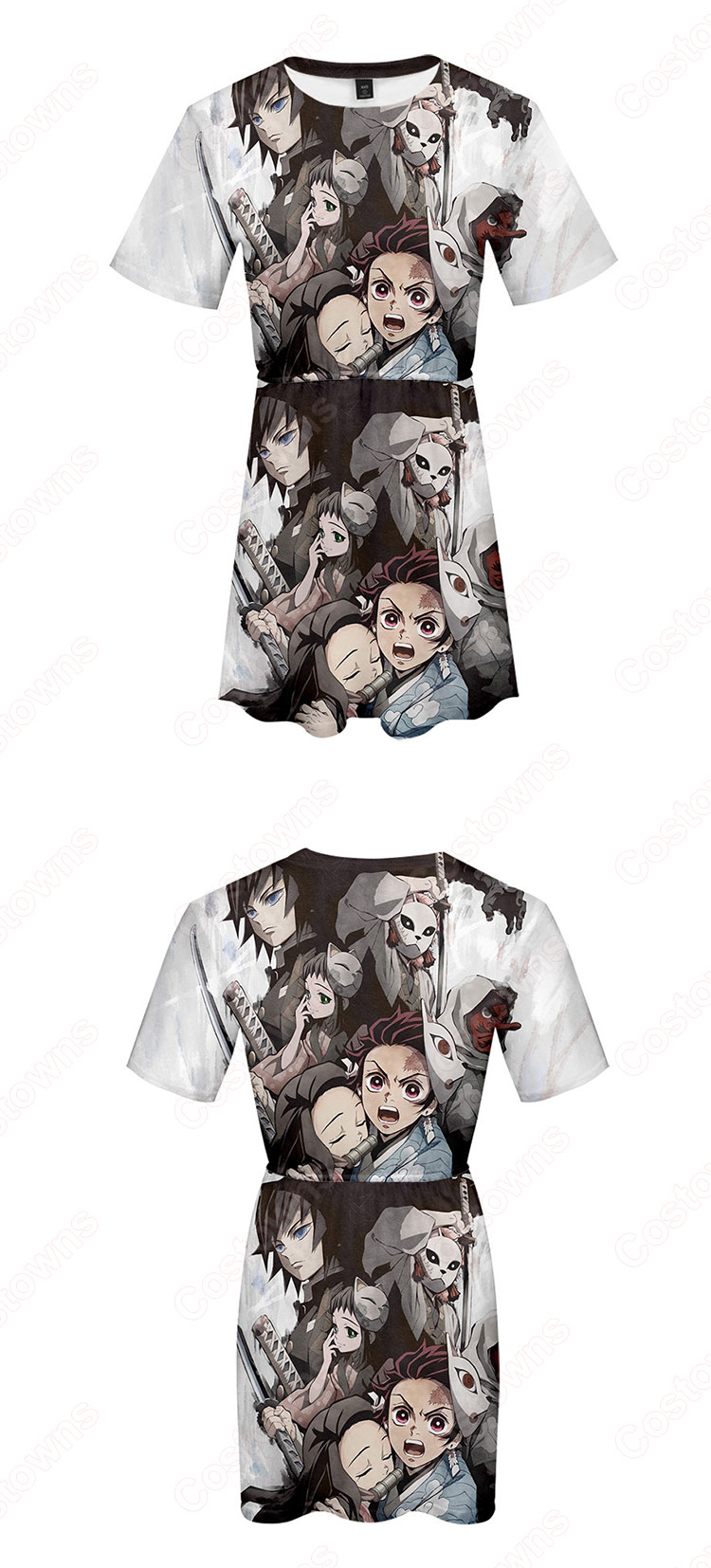 『鬼滅の刃』ワンピース アニメ プリント カジュアルスタイル 半袖 薄手 ひざ丈 夏 ワンピース 柔らかい 快適 可愛い お洒落 人気 ワンピース 女の子 誕生日 ファッション プレゼント-11