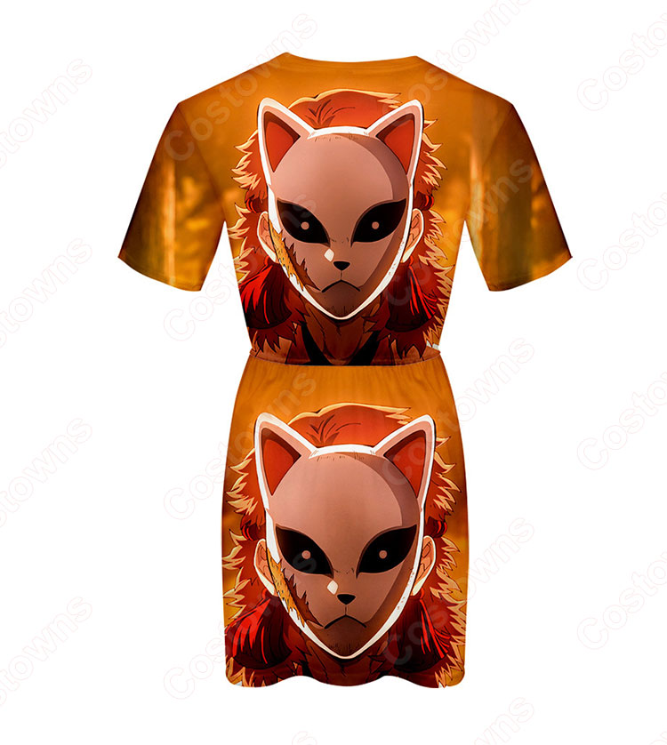 『鬼滅の刃』ワンピース アニメ プリント カジュアルスタイル 半袖 薄手 ひざ丈 夏 ワンピース 柔らかい 快適 可愛い お洒落 人気 ワンピース 女の子 誕生日 ファッション プレゼント-6