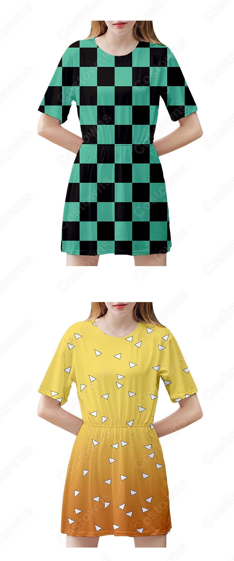 『鬼滅の刃』ワンピース アニメ プリント カジュアルスタイル 半袖 薄手 ひざ丈 夏 ワンピース 柔らかい 快適 可愛い お洒落 人気 ワンピース 女の子 誕生日 ファッション プレゼント-13