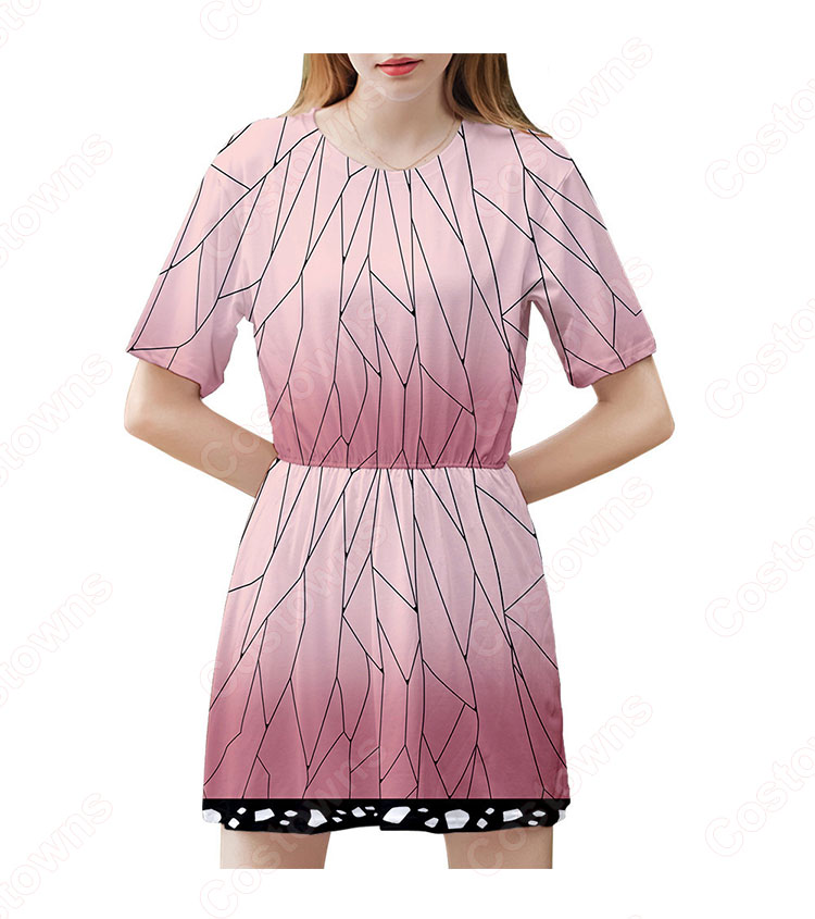 『鬼滅の刃』ワンピース アニメ プリント カジュアルスタイル 半袖 薄手 ひざ丈 夏 ワンピース 柔らかい 快適 可愛い お洒落 人気 ワンピース 女の子 誕生日 ファッション プレゼント-2