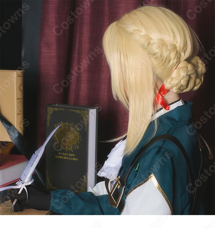 ヴァイオレット コスプレ高品質耐熱 ウィッグ ネット付き『永遠と自動手記人形』 可愛い 人気キャラ 金色 かつら 小道具付き 変装用-3
