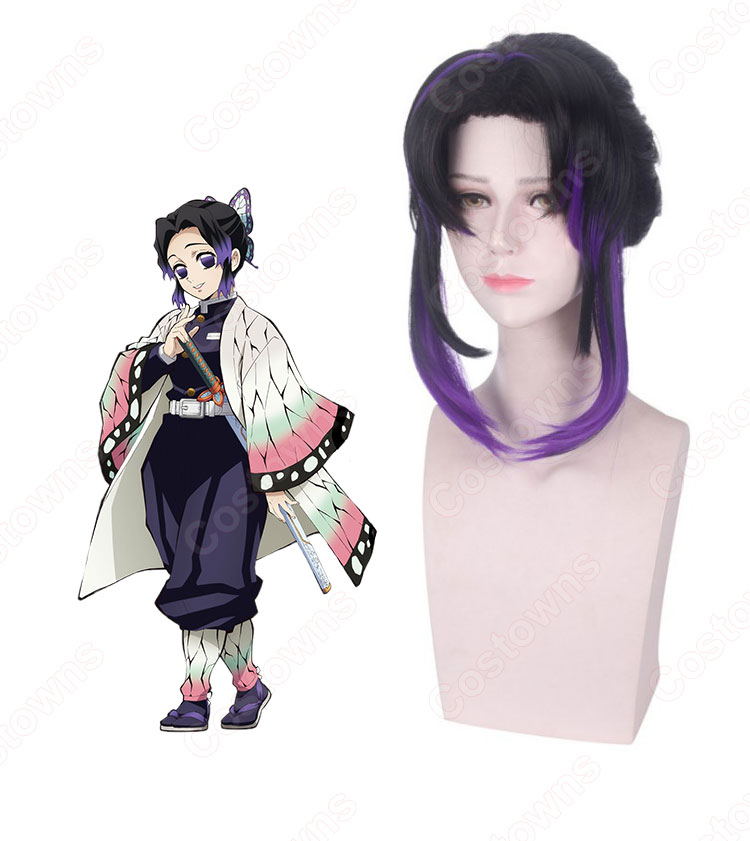 胡蝶 しのぶ(こちょう しのぶ)コスプレ 高品質耐熱 ウィッグ ネット付き『鬼滅の刃』蟲柱 黒紫 グラデーション 人気キャラ かつら 小道具付き 変装用-3