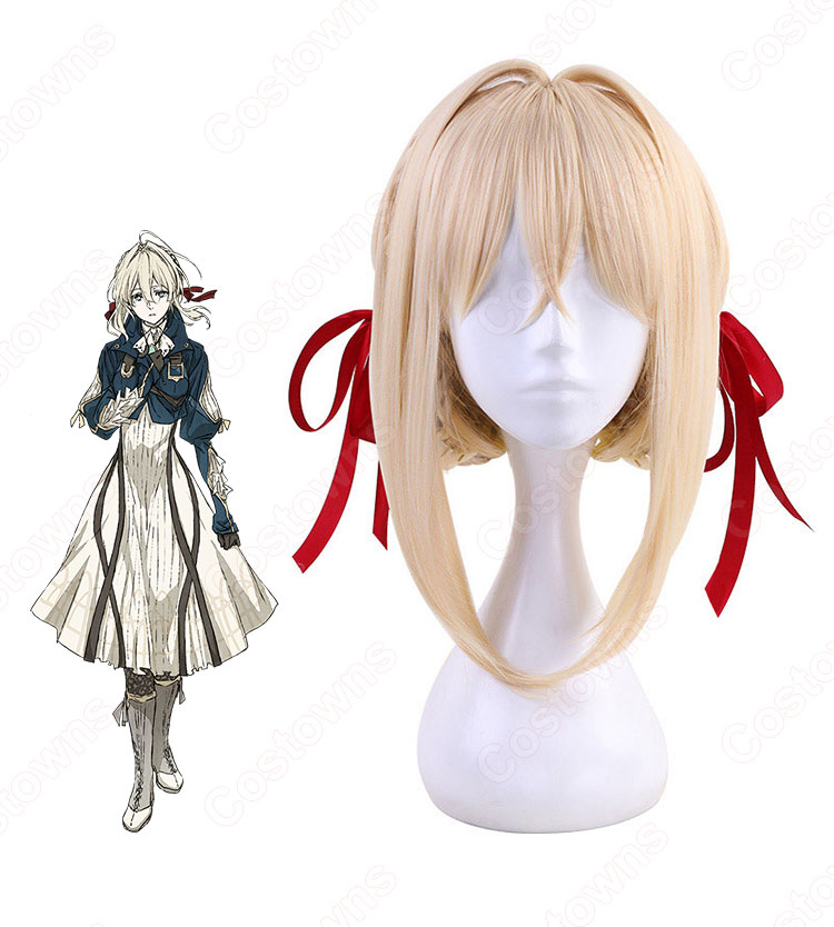 ヴァイオレット コスプレ高品質耐熱 ウィッグ ネット付き『永遠と自動手記人形』 可愛い 人気キャラ 金色 かつら 小道具付き 変装用-4