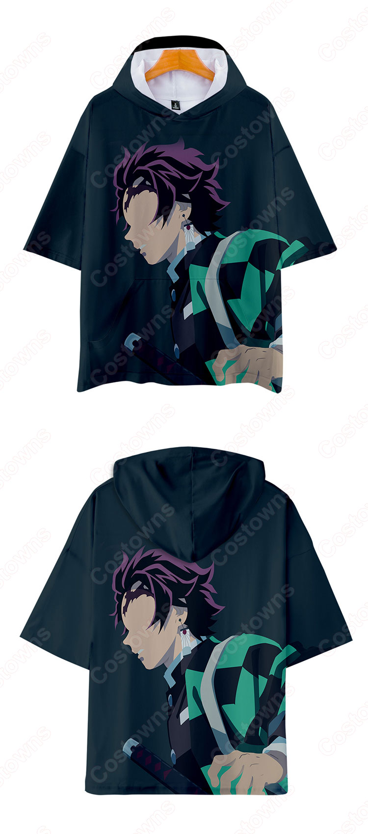 鬼滅の刃 Tシャツ フード付き アニメ 3dプリント 学生 半袖 おしゃれ イベント 人気 衣装 Costowns