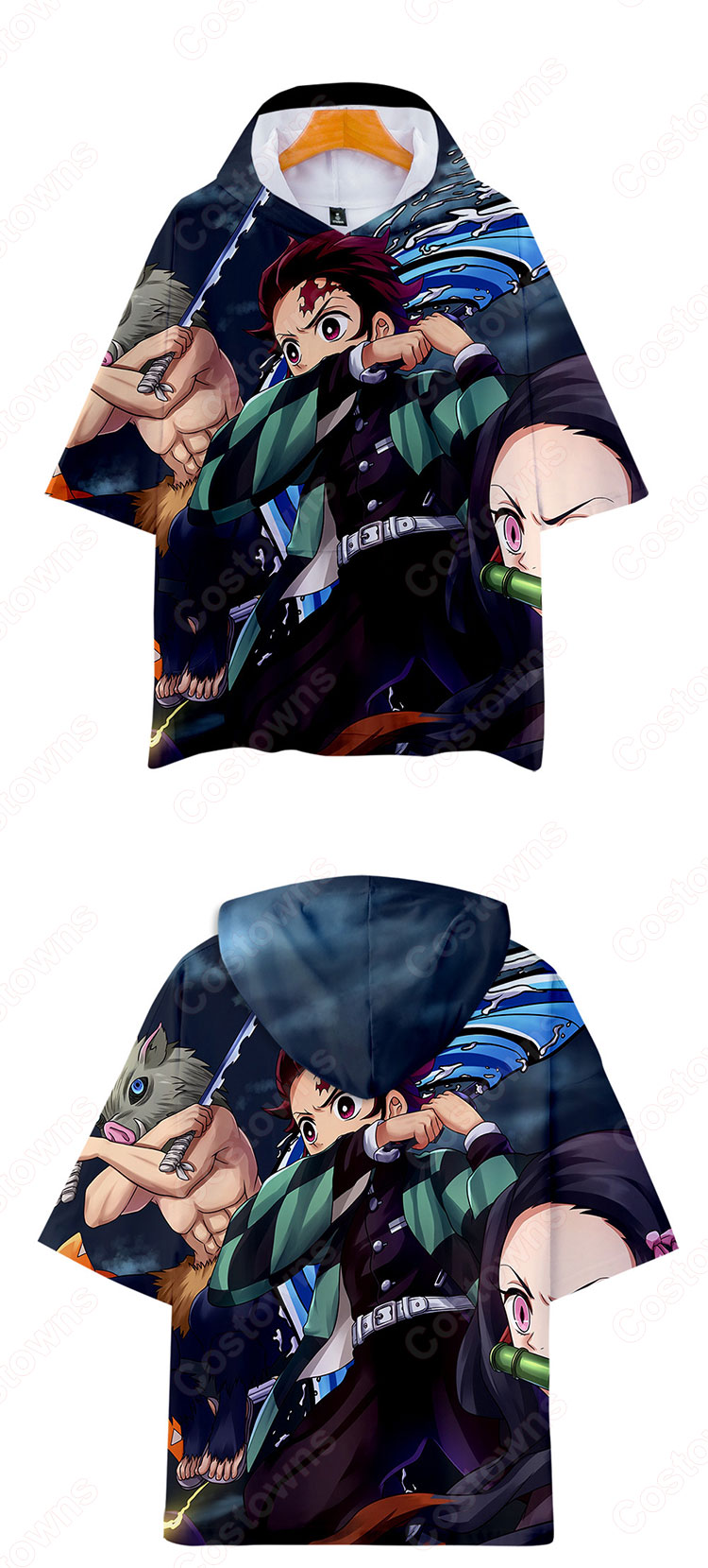 鬼滅の刃 Tシャツ フード付き アニメ 3dプリント 学生 半袖 おしゃれ イベント 人気 衣装 Costowns