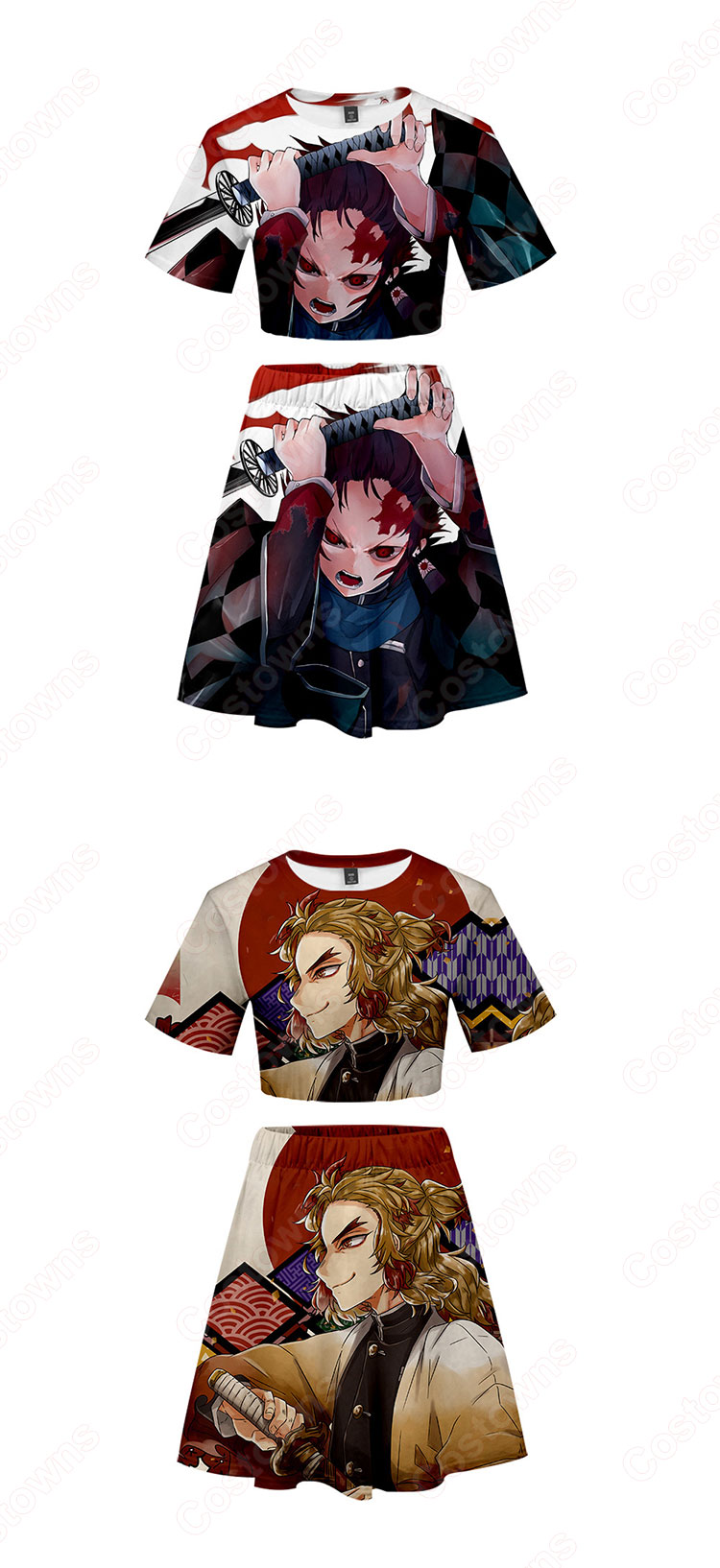 鬼滅の刃 グッズ へそ出し Tシャツ スカート 上下セット おしゃれ イベント セクシー 衣装 Costowns