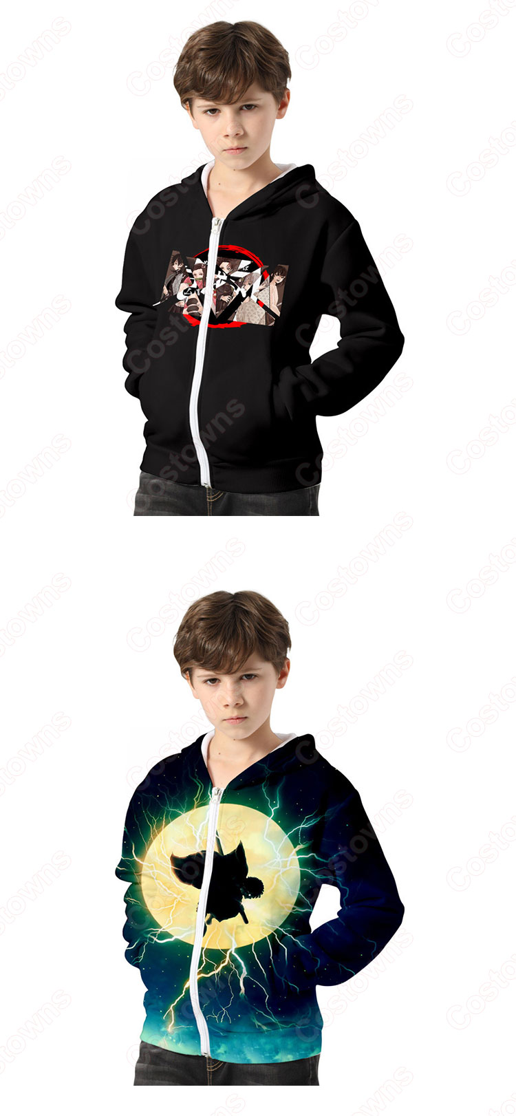 『鬼滅の刃』グッズ パーカー アニメ 3Dプリント 長袖 ジッパー付き フード付き シンプル カジュアル スウェット カーディガン ジップタイプ 子供服 人気 暖かい 秋冬 プルオーバー 男女兼用-7