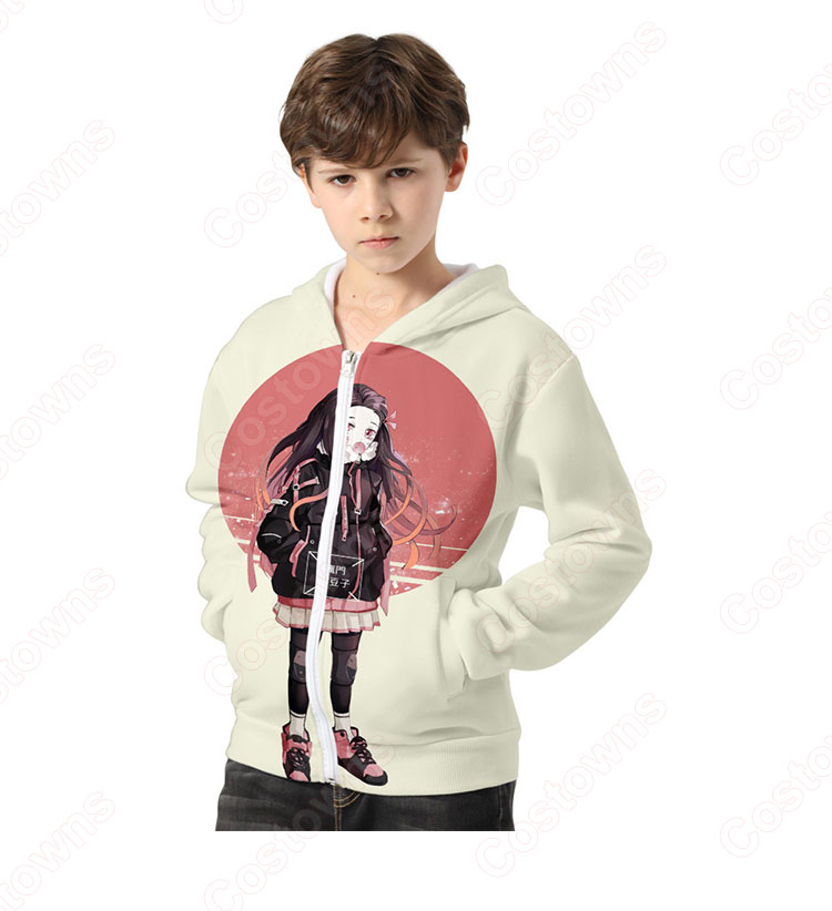 『鬼滅の刃』グッズ パーカー アニメ 3Dプリント 長袖 ジッパー付き フード付き シンプル カジュアル スウェット カーディガン ジップタイプ 子供服 人気 暖かい 秋冬 プルオーバー 男女兼用-10