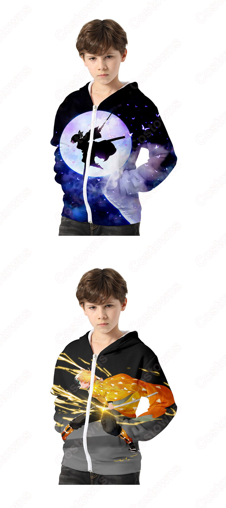 『鬼滅の刃』グッズ パーカー アニメ 3Dプリント 長袖 ジッパー付き フード付き シンプル カジュアル スウェット カーディガン ジップタイプ 子供服 人気 暖かい 秋冬 プルオーバー 男女兼用-8