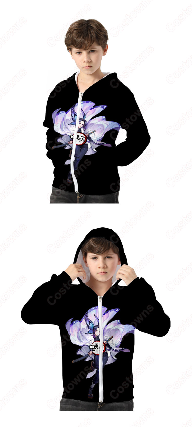 『鬼滅の刃』グッズ パーカー アニメ 3Dプリント 長袖 ジッパー付き フード付き シンプル カジュアル スウェット カーディガン ジップタイプ 子供服 人気 暖かい 秋冬 プルオーバー 男女兼用-1