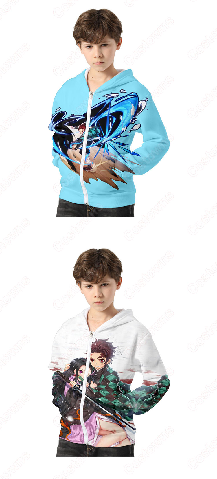 『鬼滅の刃』グッズ パーカー アニメ 3Dプリント 長袖 ジッパー付き フード付き シンプル カジュアル スウェット カーディガン ジップタイプ 子供服 人気 暖かい 秋冬 プルオーバー 男女兼用-9