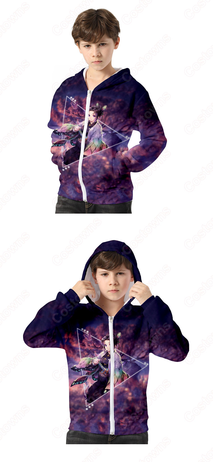 『鬼滅の刃』グッズ パーカー アニメ 3Dプリント 長袖 ジッパー付き フード付き シンプル カジュアル スウェット カーディガン ジップタイプ 子供服 人気 暖かい 秋冬 プルオーバー 男女兼用-3
