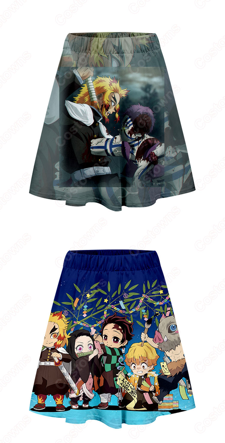 鬼滅の刃 無限列車編 レディース フレアスカート ミニスカート ひざ丈 ウエストゴム 3Dプリント コスチューム 春夏 通学 通勤-4