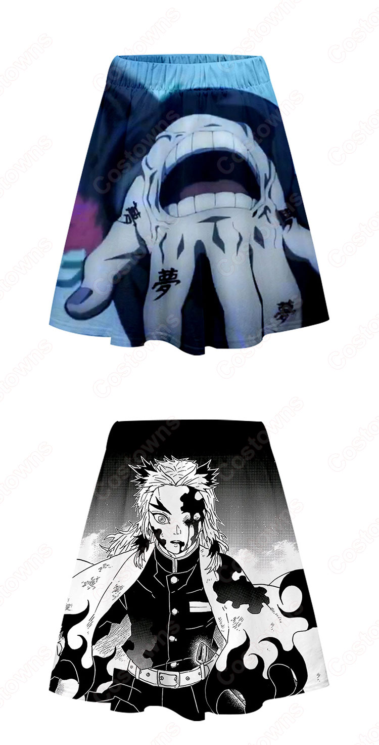 鬼滅の刃 無限列車編 レディース フレアスカート ミニスカート ひざ丈 ウエストゴム 3Dプリント コスチューム 春夏 通学 通勤-1