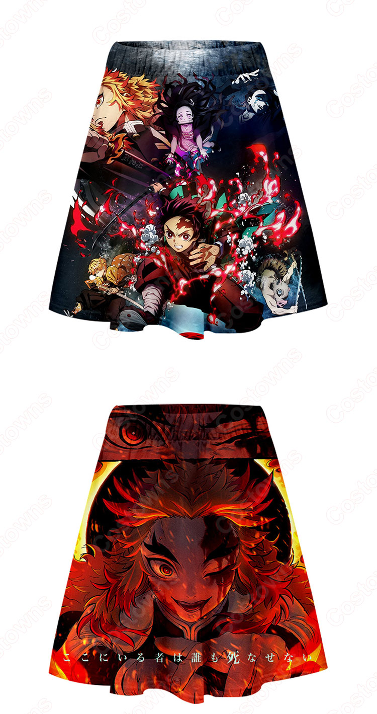 鬼滅の刃 無限列車編 レディース フレアスカート ミニスカート ひざ丈 ウエストゴム 3Dプリント コスチューム 春夏 通学 通勤-3