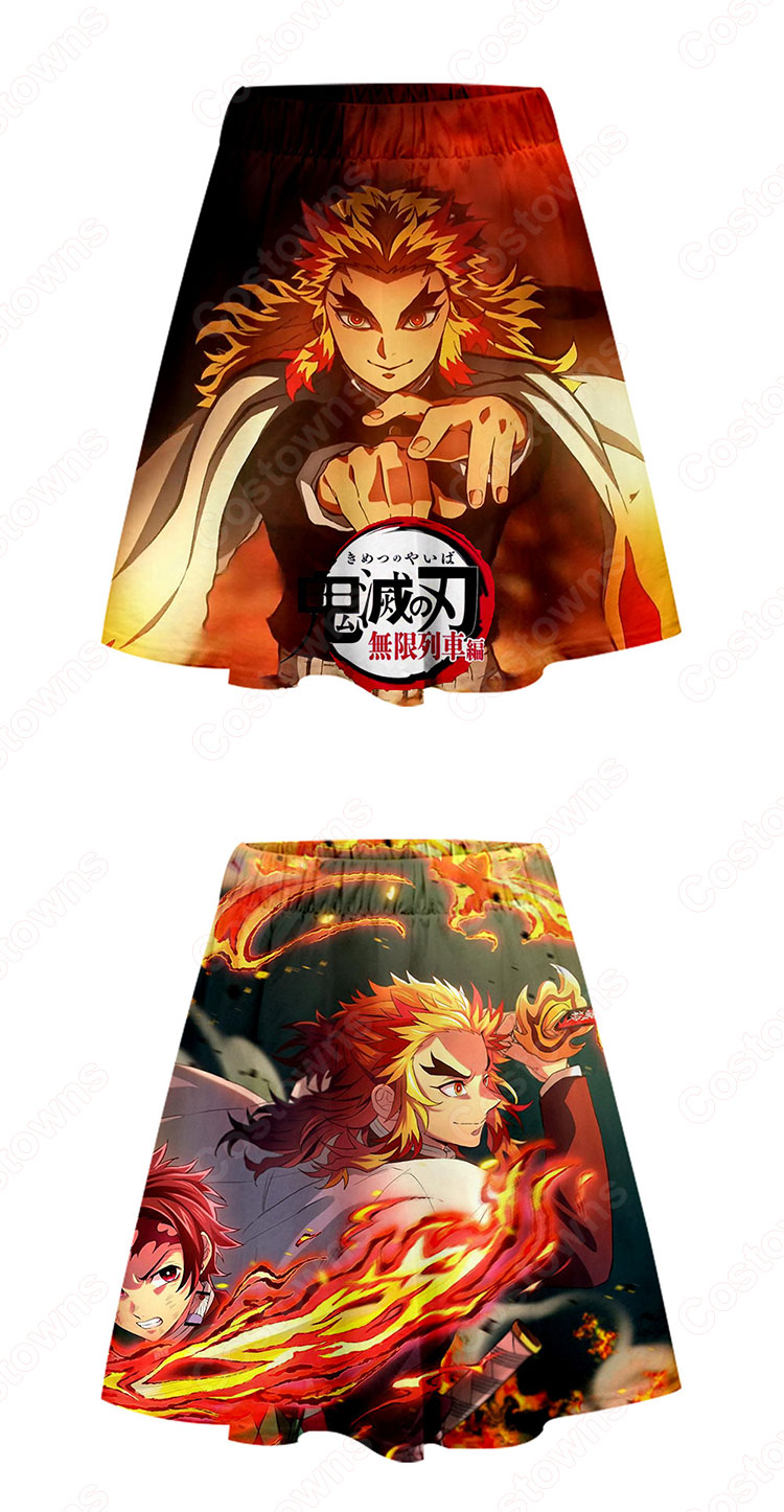 鬼滅の刃 無限列車編 レディース フレアスカート ミニスカート ひざ丈 ウエストゴム 3Dプリント コスチューム 春夏 通学 通勤-2