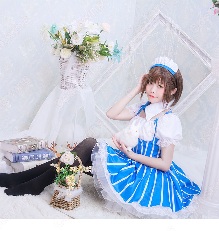 加藤恵 メイド服 コスプレ衣装『冴えない彼女の育てかた』青と白のストライプのロリータ風 cosplay衣装 アニメ 萌え 仮装 コスチューム-5