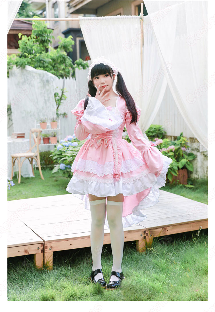 フレンチ 白黒 メイド服 コスチューム 袖が着脱可能 燕尾 ワンピース レディース コスプレ 衣装-3