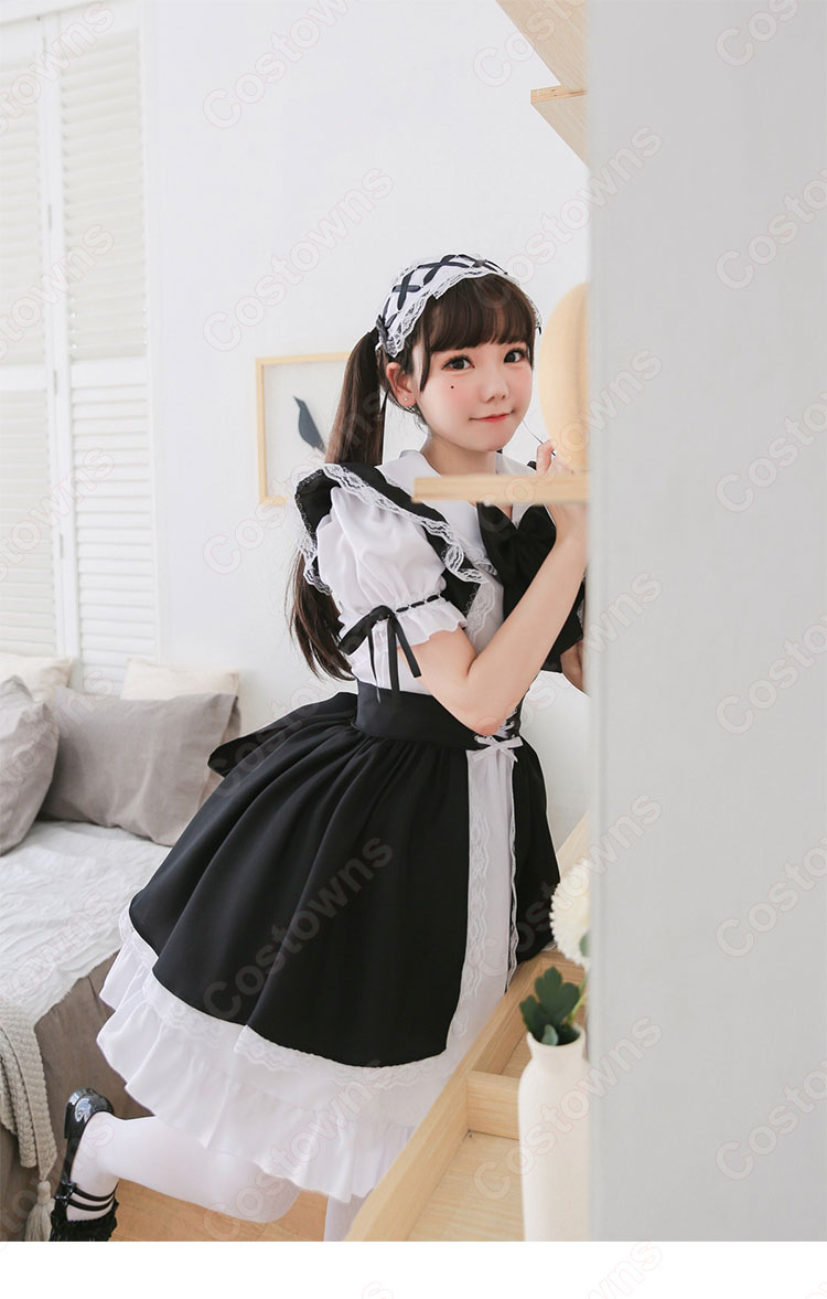 定番白黒メイドコスチューム5点セット甘可愛いデザインにメロメロこちら人気のメイドコスチューム-3