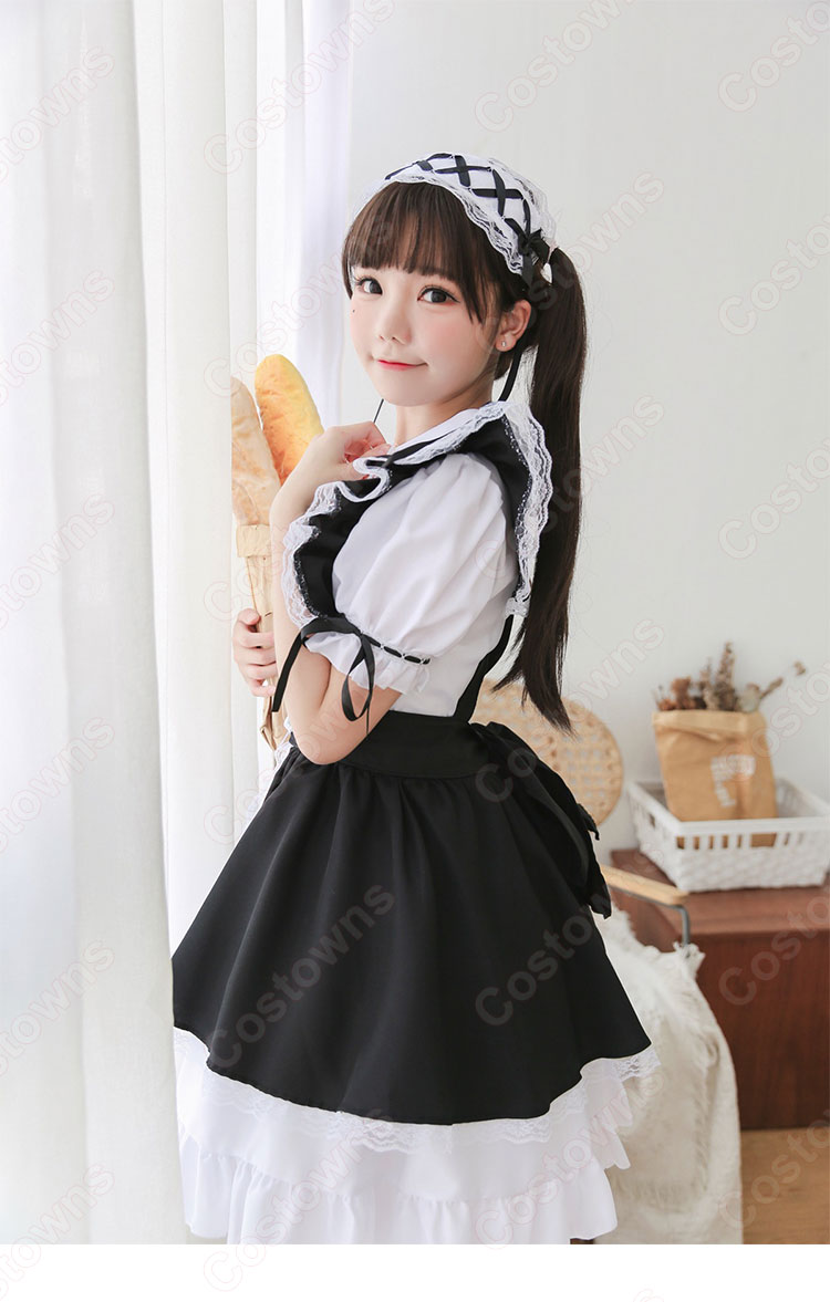 定番白黒メイドコスチューム5点セット甘可愛いデザインにメロメロこちら人気のメイドコスチューム-6