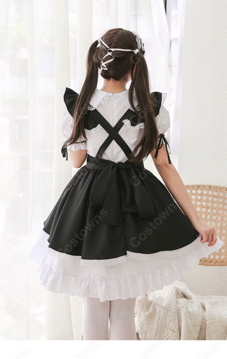 定番白黒メイドコスチューム5点セット甘可愛いデザインにメロメロこちら人気のメイドコスチューム-9