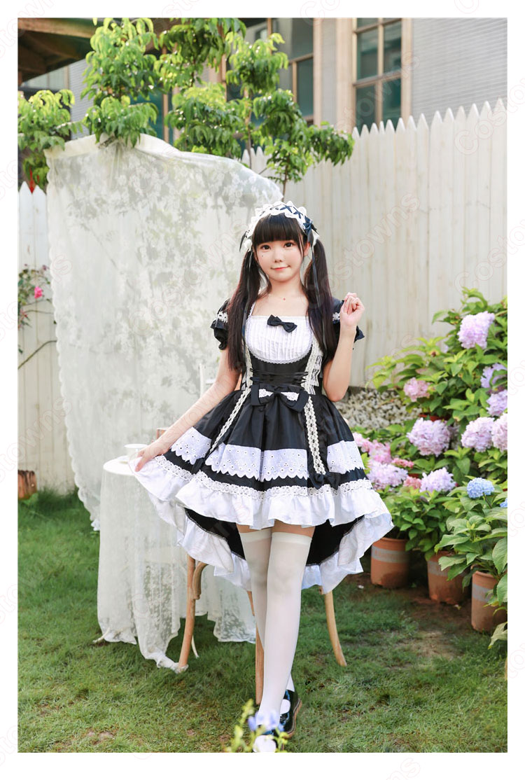 フレンチ 白黒 メイド服 コスチューム 袖が着脱可能 燕尾 半袖/長袖