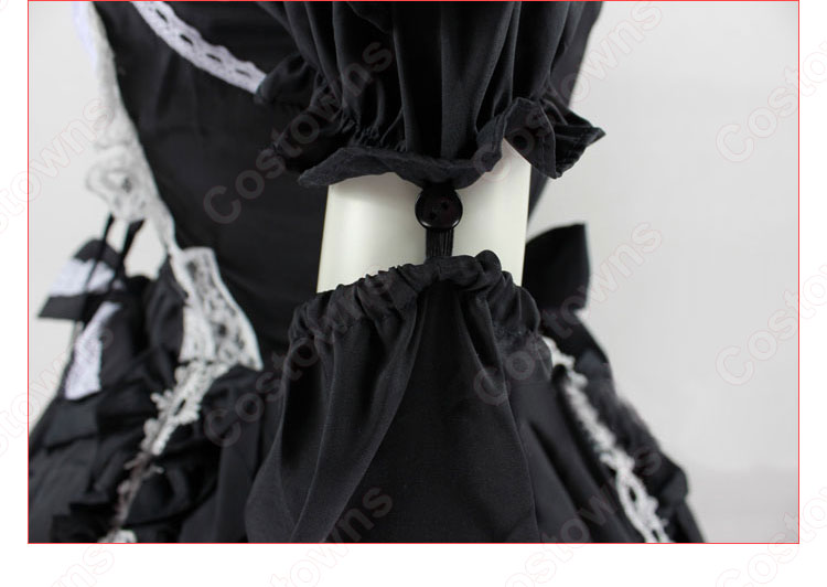 フレンチ 白黒 メイド服 コスチューム 袖が着脱可能 燕尾 ワンピース レディース コスプレ 衣装-11