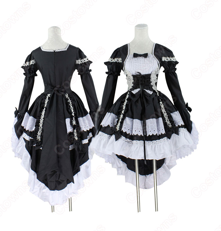 フレンチ 白黒 メイド服 コスチューム 袖が着脱可能 燕尾 ワンピース レディース コスプレ 衣装-6