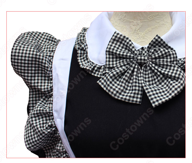 黒と白のメイド服 クラシック 白襟 半袖 格子柄 メイド コスプレ 衣装 コスチューム 仮装 - Costowns