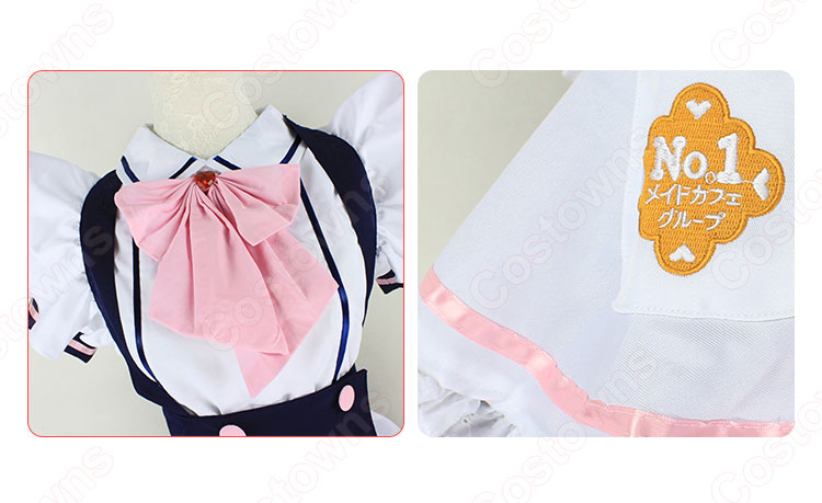 アリス風メイドコスチューム コスプレ 衣装 ピンクボタンやリボン ピンク蝶ネクタイ フリル ドレス-4